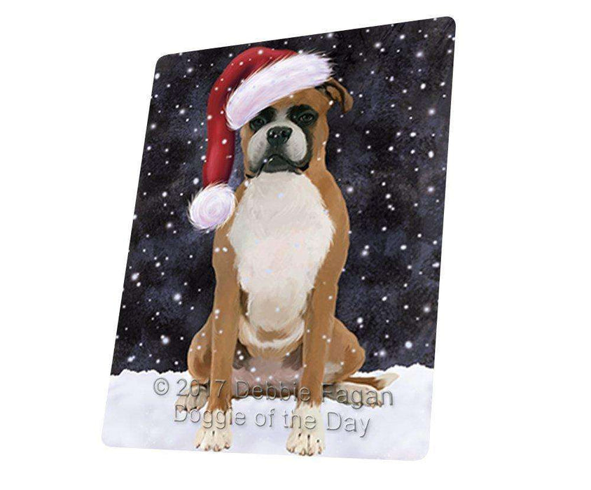 Let it Snow Christmas Holiday Boxer Dog Wearing Santa Hat Art Portrait Print Woven Throw Sherpa Plush Fleece Blanket D058