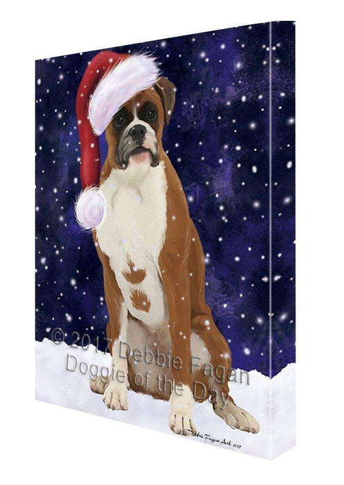 Let it Snow Christmas Holiday Boxer Dog Wearing Santa Hat Canvas Wall Art