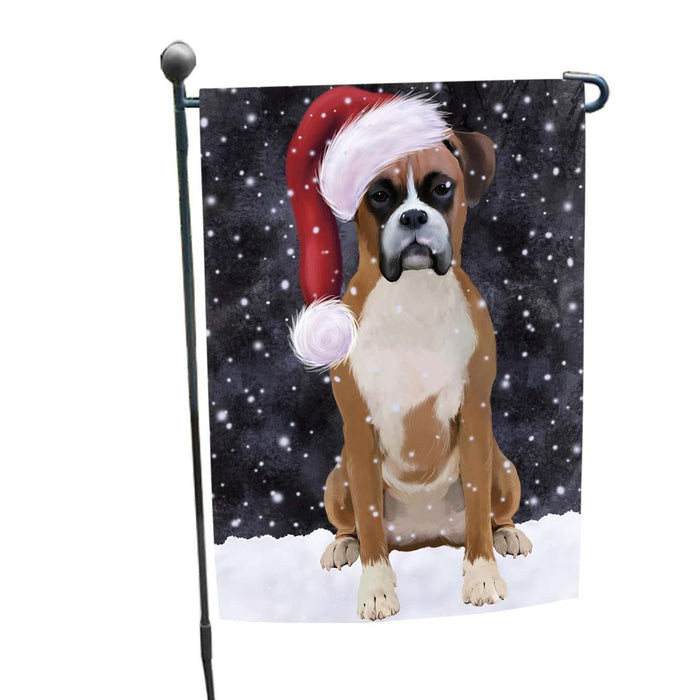 Let it Snow Christmas Holiday Boxer Dog Wearing Santa Hat Garden Flag FLG018
