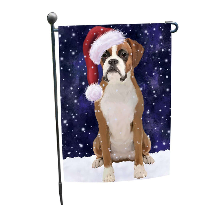 Let it Snow Christmas Holiday Boxer Dog Wearing Santa Hat Garden Flag FLG019