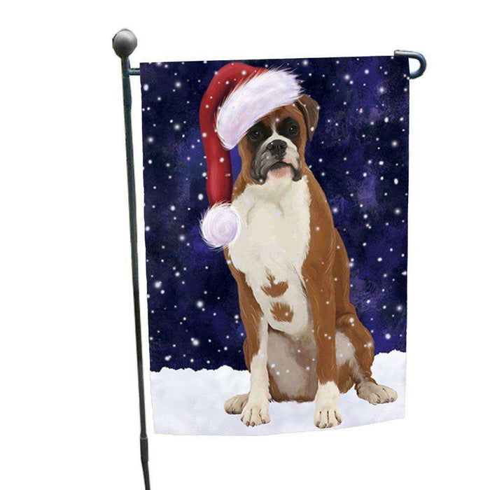 Let it Snow Christmas Holiday Boxer Dog Wearing Santa Hat Garden Flag