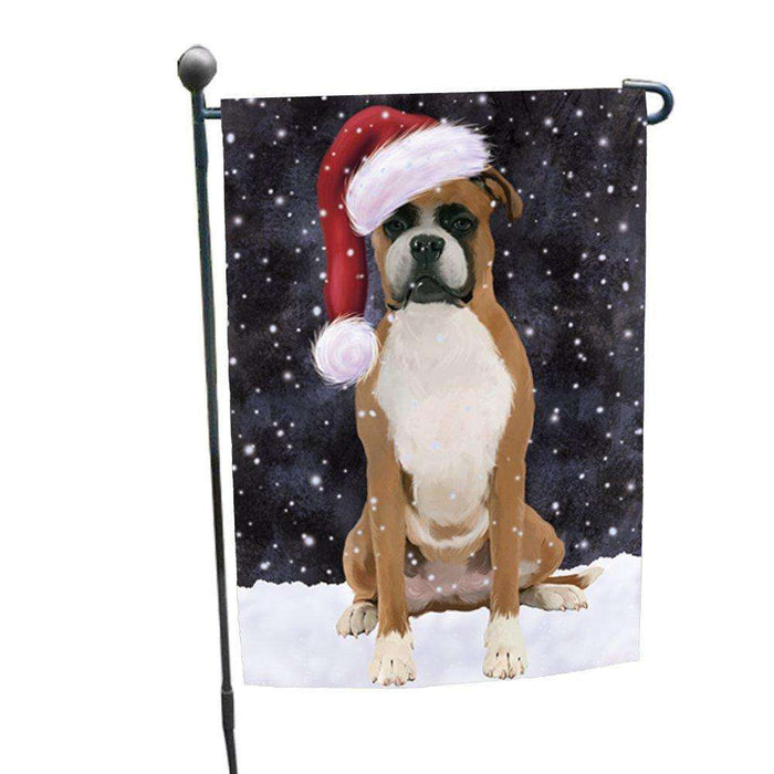 Let it Snow Christmas Holiday Boxer Dog Wearing Santa Hat Garden Flag