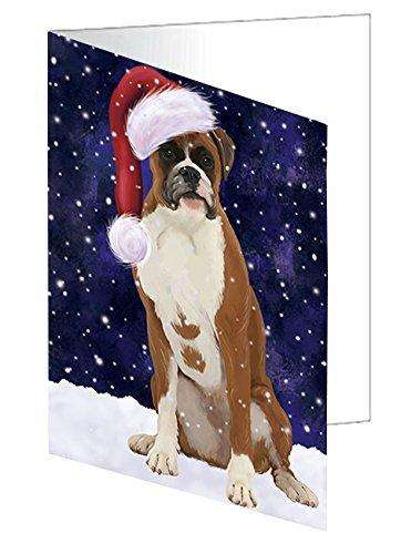 Let it Snow Christmas Holiday Boxer Dog Wearing Santa Hat Handmade Artwork Assorted Pets Greeting Cards and Note Cards with Envelopes for All Occasions and Holiday Seasons D371