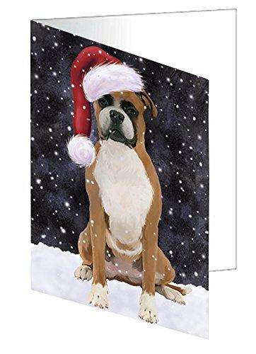 Let it Snow Christmas Holiday Boxer Dog Wearing Santa Hat Handmade Artwork Assorted Pets Greeting Cards and Note Cards with Envelopes for All Occasions and Holiday Seasons D372