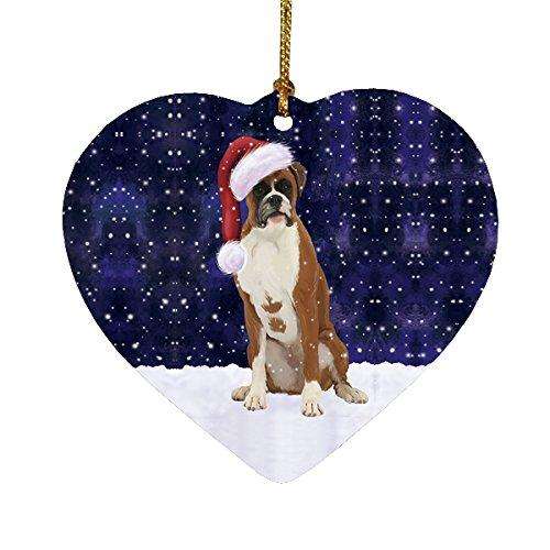 Let it Snow Christmas Holiday Boxer Dog Wearing Santa Hat Heart Ornament D265