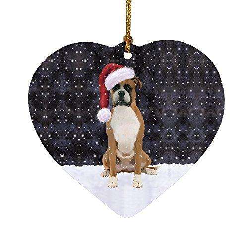 Let it Snow Christmas Holiday Boxer Dog Wearing Santa Hat Heart Ornament D266