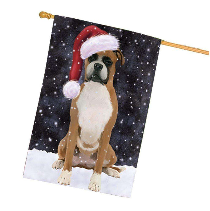 Let it Snow Christmas Holiday Boxer Dog Wearing Santa Hat House Flag