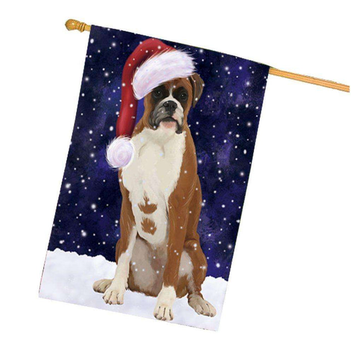 Let it Snow Christmas Holiday Boxer Dog Wearing Santa Hat House Flag