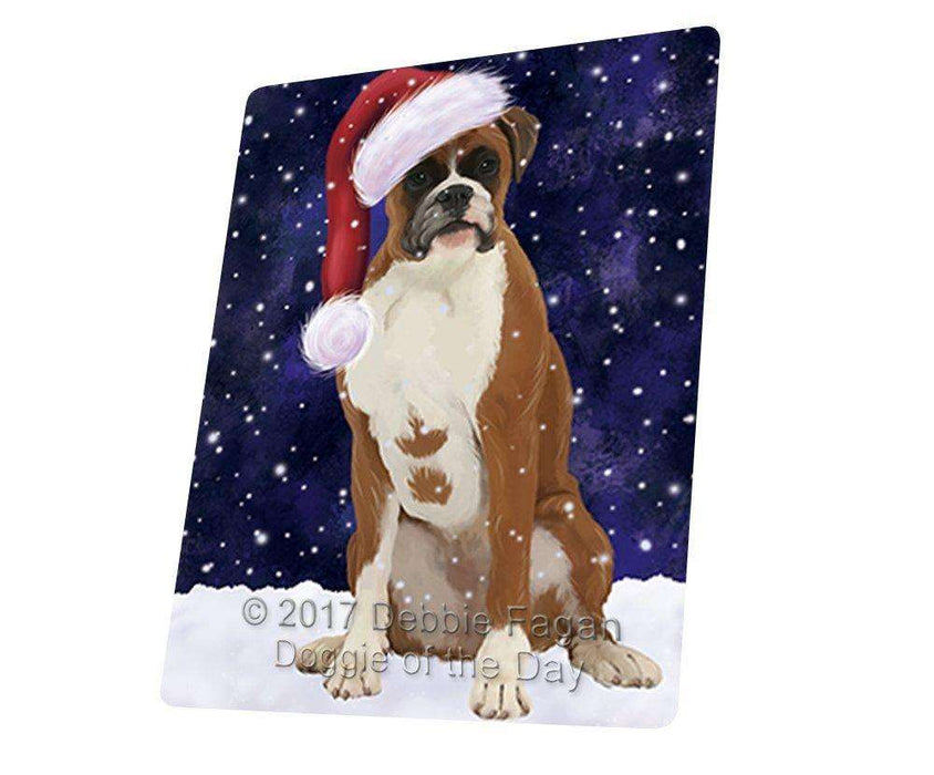 Let it Snow Christmas Holiday Boxer Dog Wearing Santa Hat Tempered Cutting Board