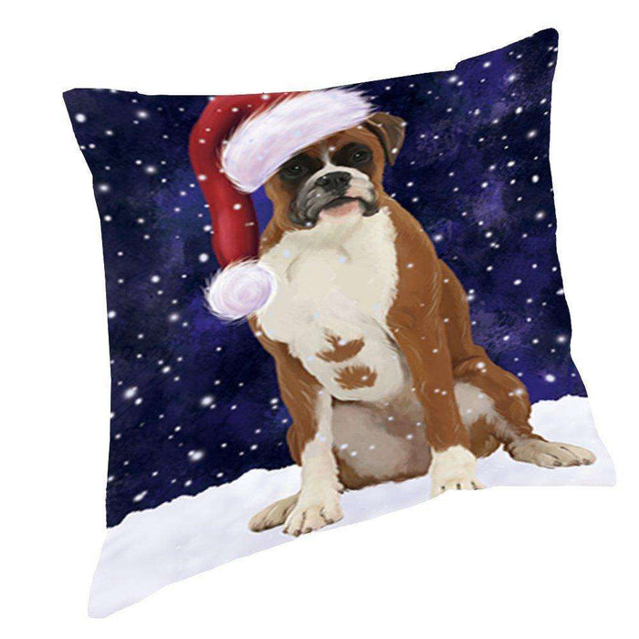 Let it Snow Christmas Holiday Boxer Dog Wearing Santa Hat Throw Pillow D423