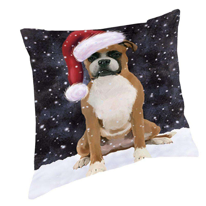 Let it Snow Christmas Holiday Boxer Dog Wearing Santa Hat Throw Pillow D424