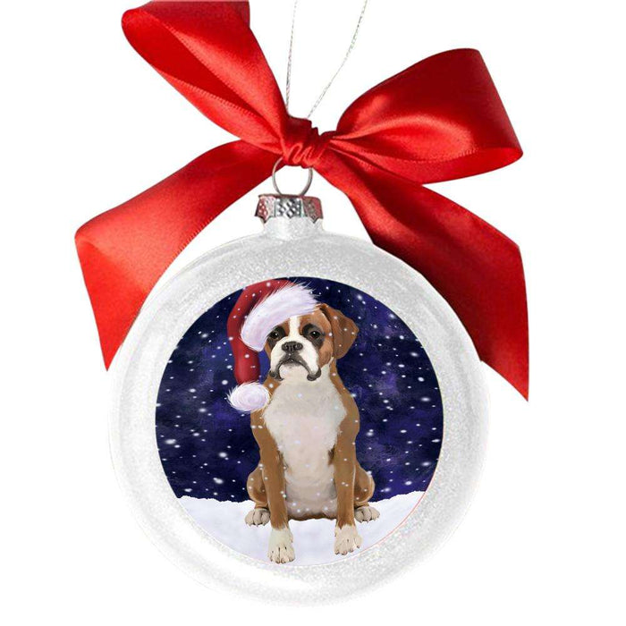 Let it Snow Christmas Holiday Boxer Dog White Round Ball Christmas Ornament WBSOR48487