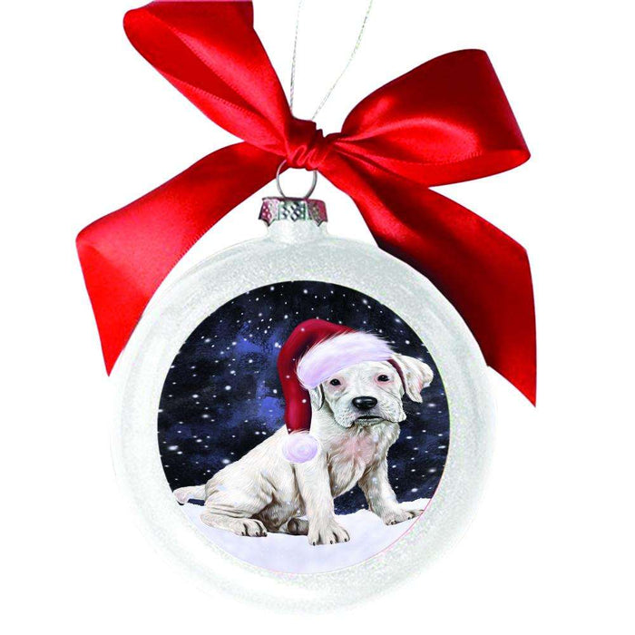 Let it Snow Christmas Holiday Boxer Dog White Round Ball Christmas Ornament WBSOR48489