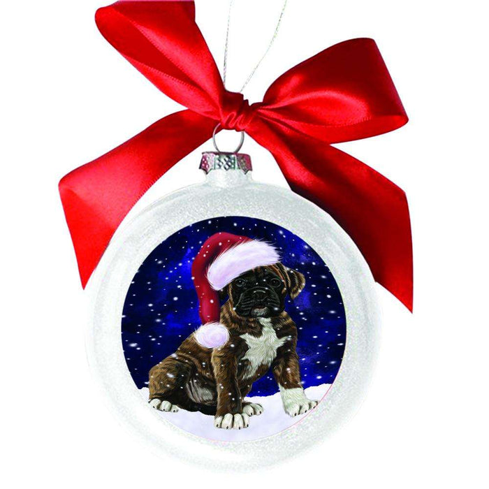 Let it Snow Christmas Holiday Boxer Dog White Round Ball Christmas Ornament WBSOR48490