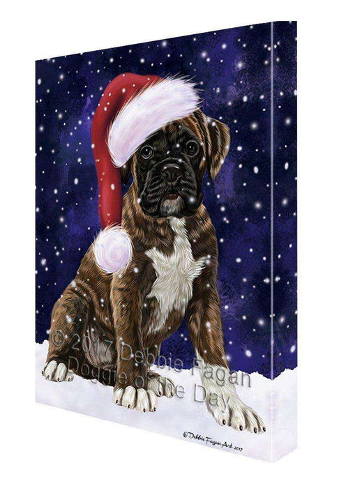 Let it Snow Christmas Holiday Boxers Dog Wearing Santa Hat Canvas Wall Art
