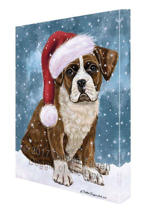 Let it Snow Christmas Holiday Boxers Dog Wearing Santa Hat Canvas Wall Art