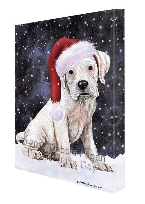 Let it Snow Christmas Holiday Boxers Dog Wearing Santa Hat Canvas Wall Art