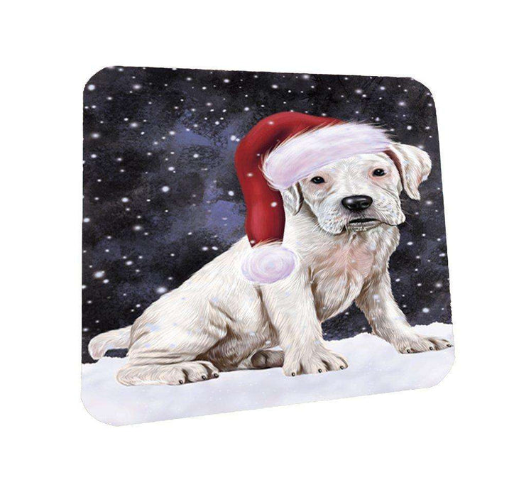 Let it Snow Christmas Holiday Boxers Dog Wearing Santa Hat Coasters Set of 4