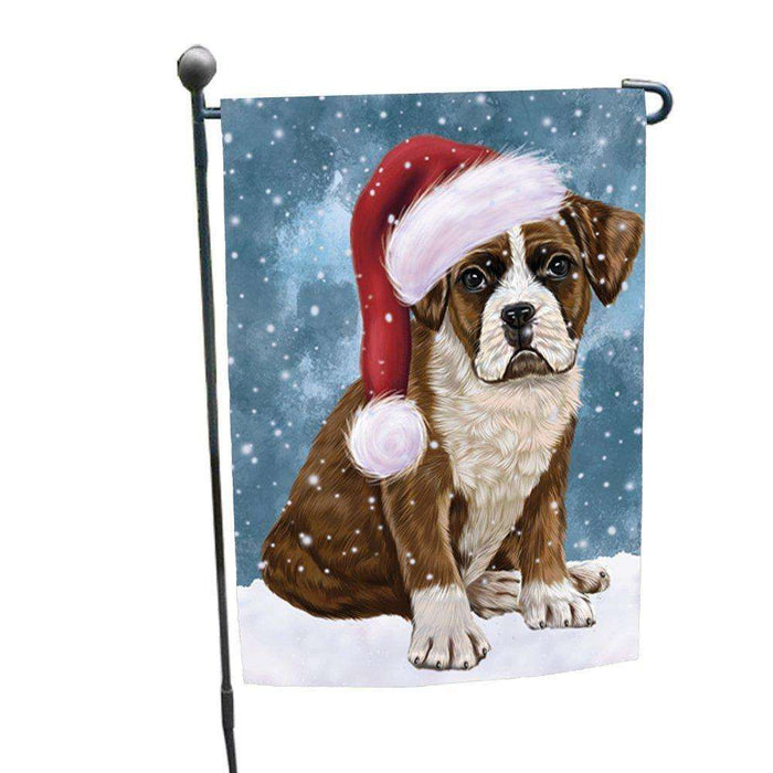 Let it Snow Christmas Holiday Boxers Dog Wearing Santa Hat Garden Flag