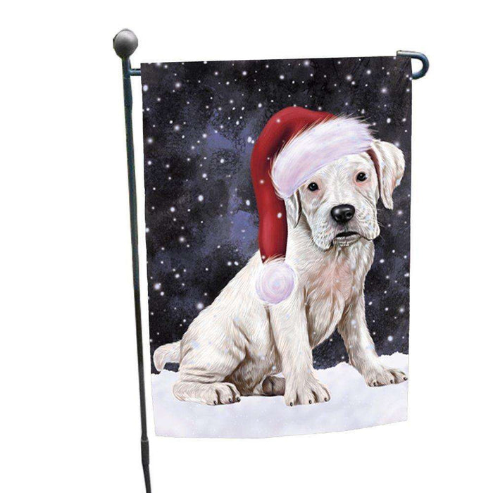 Let it Snow Christmas Holiday Boxers Dog Wearing Santa Hat Garden Flag