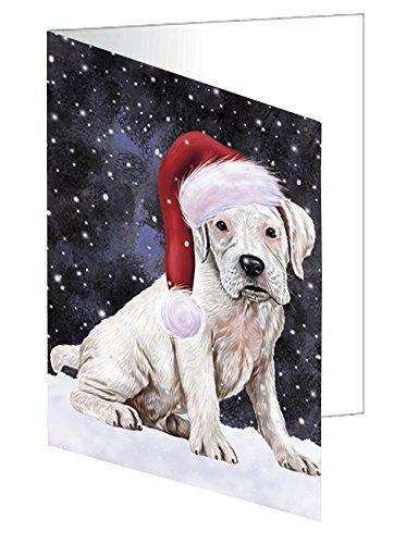 Let it Snow Christmas Holiday Boxers Dog Wearing Santa Hat Handmade Artwork Assorted Pets Greeting Cards and Note Cards with Envelopes for All Occasions and Holiday Seasons
