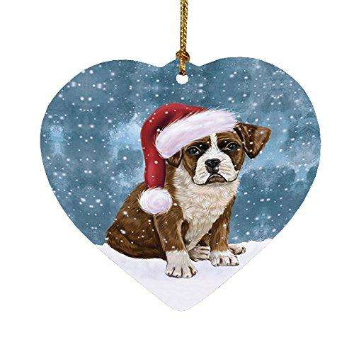 Let it Snow Christmas Holiday Boxers Dog Wearing Santa Hat Heart Ornament