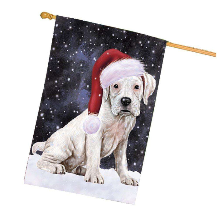 Let it Snow Christmas Holiday Boxers Dog Wearing Santa Hat House Flag