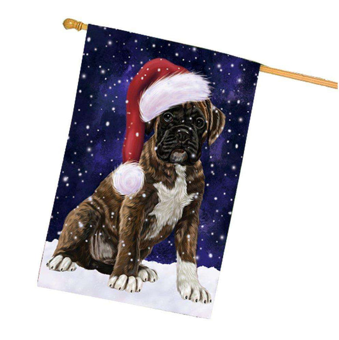 Let it Snow Christmas Holiday Boxers Dog Wearing Santa Hat House Flag