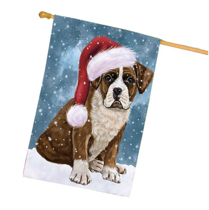 Let it Snow Christmas Holiday Boxers Dog Wearing Santa Hat House Flag