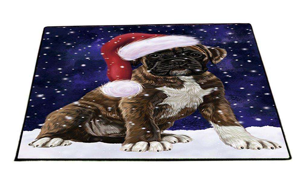Let it Snow Christmas Holiday Boxers Dog Wearing Santa Hat Indoor/Outdoor Floormat