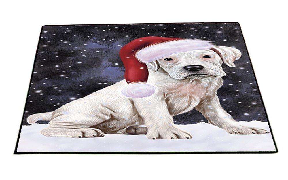 Let it Snow Christmas Holiday Boxers Dog Wearing Santa Hat Indoor/Outdoor Floormat