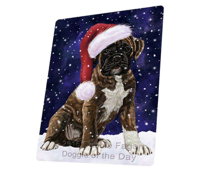 Let it Snow Christmas Holiday Boxers Dog Wearing Santa Hat Large Refrigerator / Dishwasher Magnet