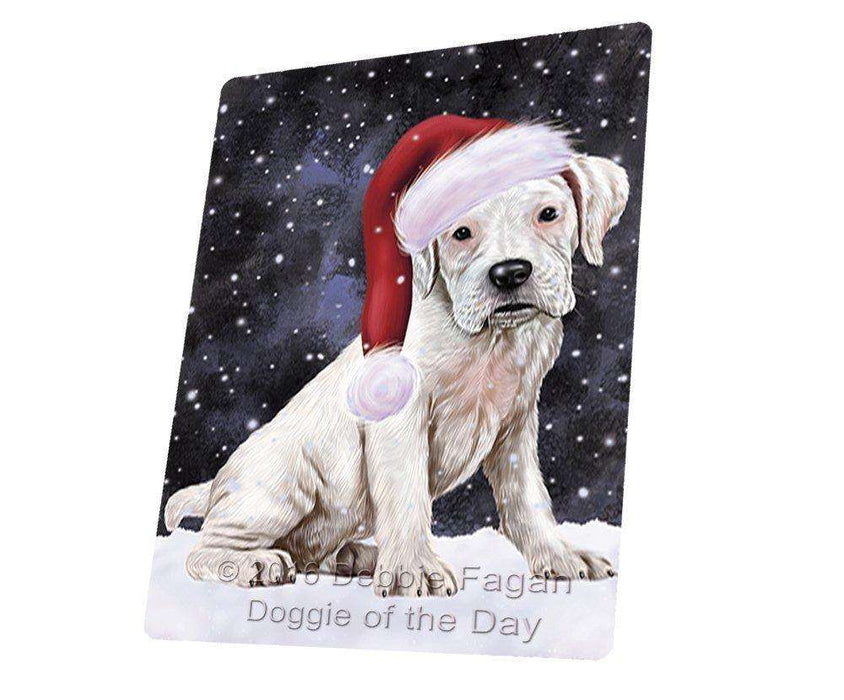 Let it Snow Christmas Holiday Boxers Dog Wearing Santa Hat Large Refrigerator / Dishwasher Magnet