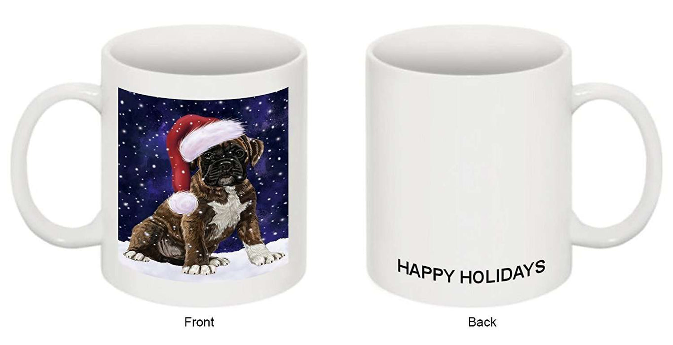 Let it Snow Christmas Holiday Boxers Dog Wearing Santa Hat Mug