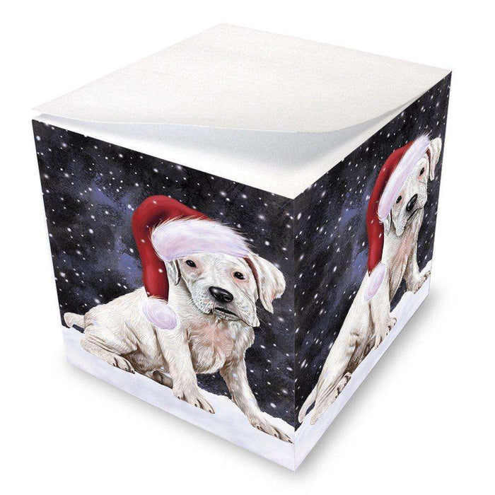Let it Snow Christmas Holiday Boxers Dog Wearing Santa Hat Note Cube D275