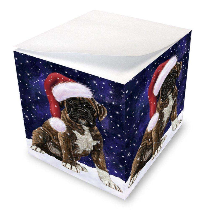 Let it Snow Christmas Holiday Boxers Dog Wearing Santa Hat Note Cube D276