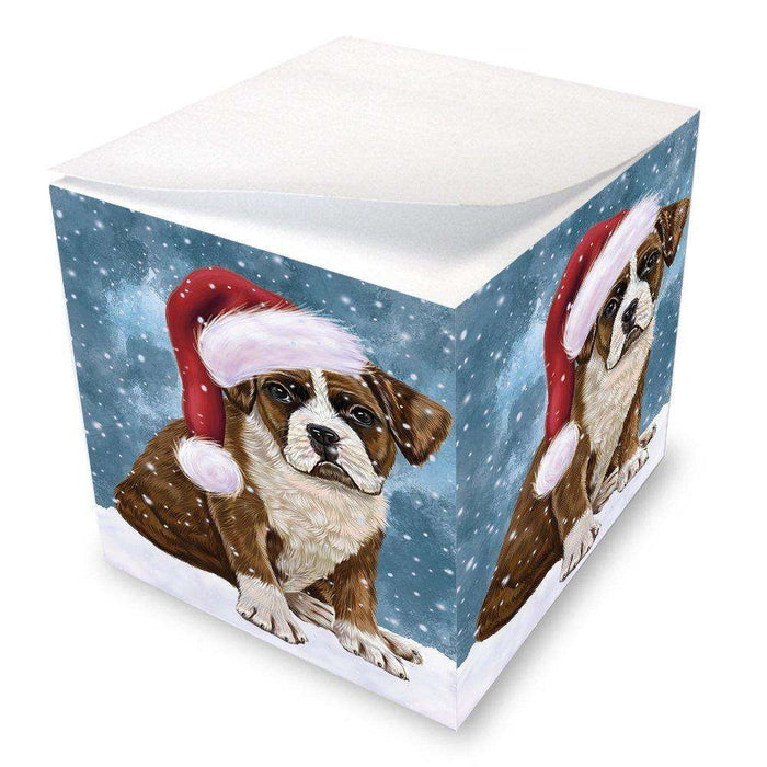 Let it Snow Christmas Holiday Boxers Dog Wearing Santa Hat Note Cube D277