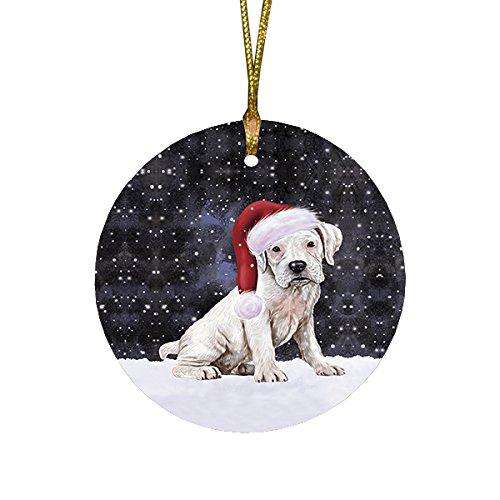 Let it Snow Christmas Holiday Boxers Dog Wearing Santa Hat Round Ornament