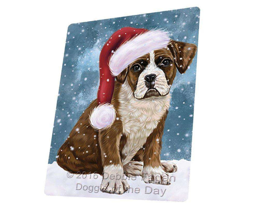 Let it Snow Christmas Holiday Boxers Dog Wearing Santa Hat Tempered Cutting Board (Small)