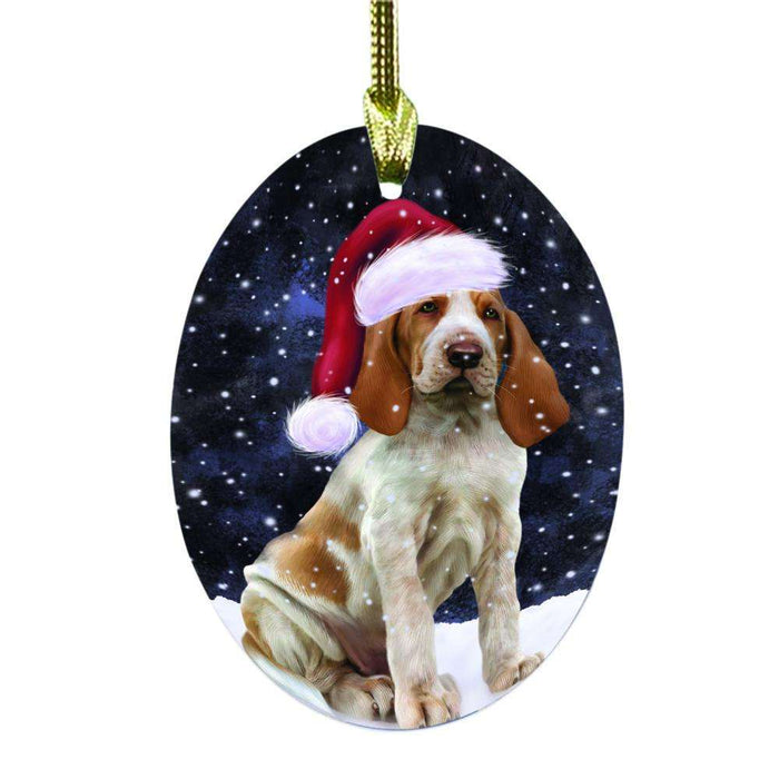 Let it Snow Christmas Holiday Bracco Italiano Dog Oval Glass Christmas Ornament OGOR48492