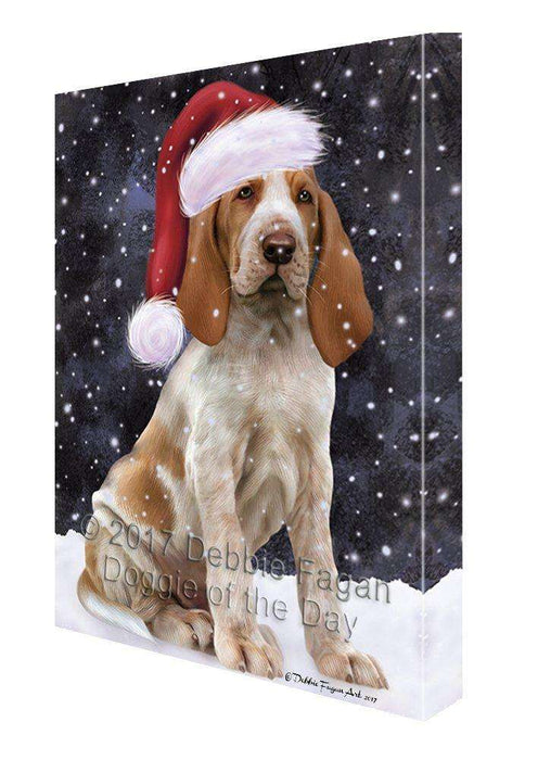 Let it Snow Christmas Holiday Bracco Italiano Dog Wearing Santa Hat Canvas Wall Art