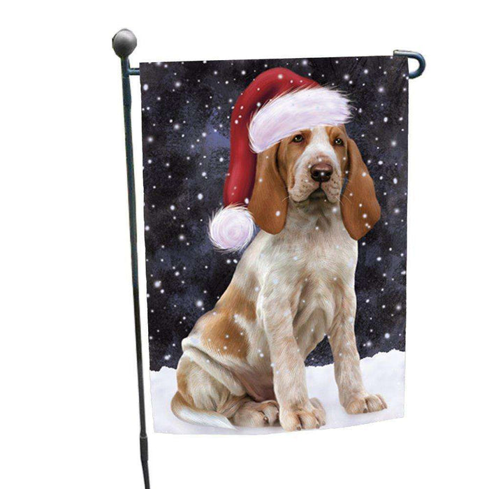 Let it Snow Christmas Holiday Bracco Italiano Dog Wearing Santa Hat Garden Flag