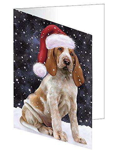 Let it Snow Christmas Holiday Bracco Italiano Dog Wearing Santa Hat Handmade Artwork Assorted Pets Greeting Cards and Note Cards with Envelopes for All Occasions and Holiday Seasons D373