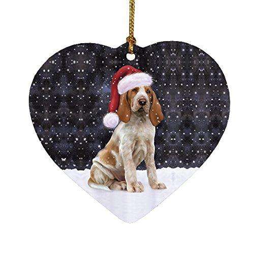 Let it Snow Christmas Holiday Bracco Italiano Dog Wearing Santa Hat Heart Ornament D267