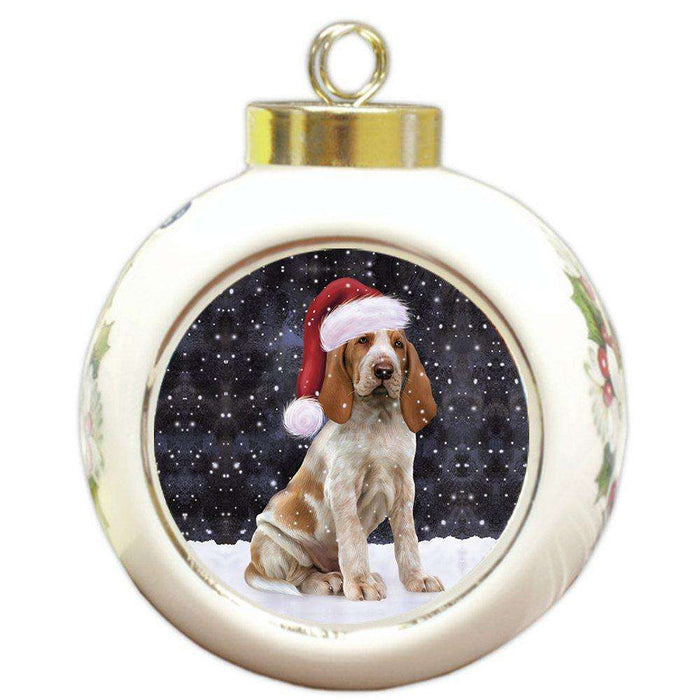 Let it Snow Christmas Holiday Bracco Italiano Dog Wearing Santa Hat Round Ball Ornament D267