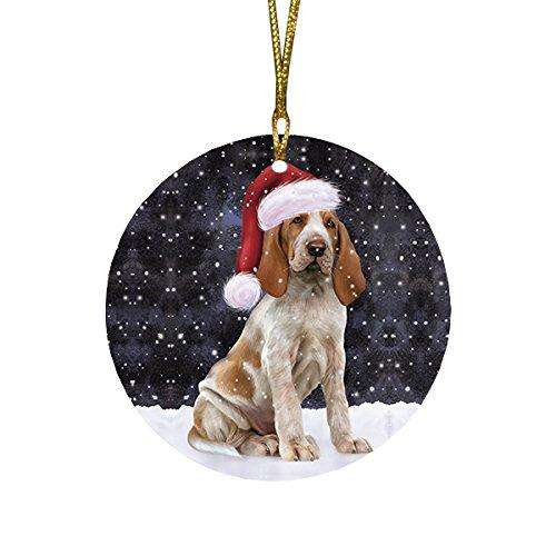 Let it Snow Christmas Holiday Bracco Italiano Dog Wearing Santa Hat Round Ornament D267
