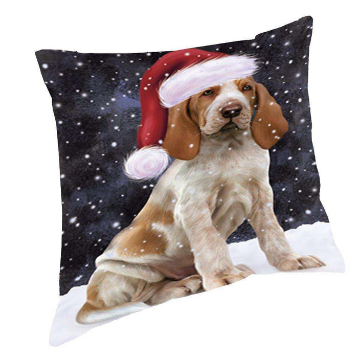 Let it Snow Christmas Holiday Bracco Italiano Dog Wearing Santa Hat Throw Pillow D425