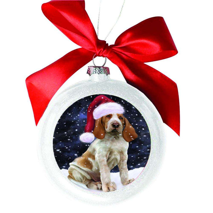 Let it Snow Christmas Holiday Bracco Italiano Dog White Round Ball Christmas Ornament WBSOR48492