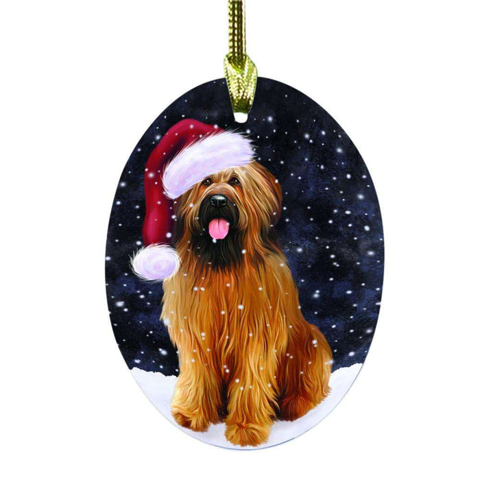 Let it Snow Christmas Holiday Briard Dog Oval Glass Christmas Ornament OGOR48493