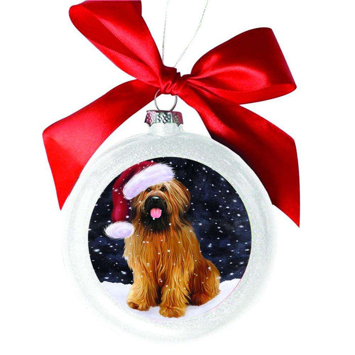 Let it Snow Christmas Holiday Briard Dog White Round Ball Christmas Ornament WBSOR48493